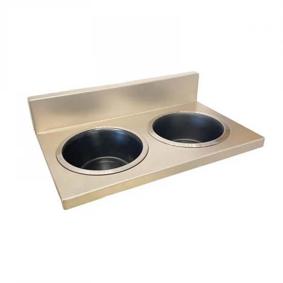 Falra szerelhető dupla etetőtál 2 rozsdamentes acél tállal, ezüst peremmel 16,5 cm / 2x0,7l - Image 2