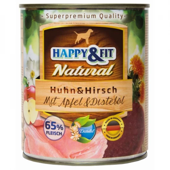 Happy&Fit Natural Dog konzerv csirke, szarvas almával és sáfrányolajjal 800g - Image 2