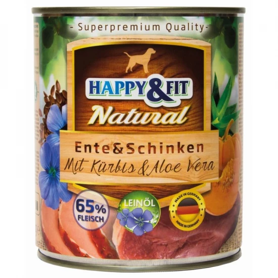 Happy&Fit Natural Dog konzerv kacsa, sonka sütőtökkel és aloe verával 800g - Image 2