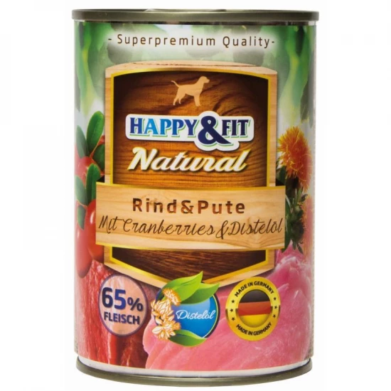 Happy&Fit Natural Dog konzerv marha, pulyka áfonyával és sáfrányolajjal 400g - Image 2