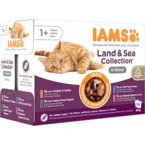 Iams Cat Delights alutasak Land & Sea in gravy Multipack, többféle íz, ízletes szószban 12x85g