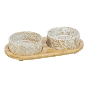Trixie Tál Bambusz Állványon 2 × 0.8 l/o 16 cm/39 × 8 × 20 cm, fehér/light barna