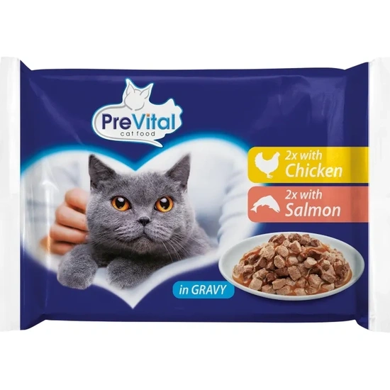Prevital Alutasakos Macskaeledel Csirke-Lazac 4x100g Multipack - Image 3